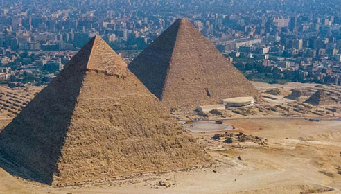 Photograph of two pyramids in Egypt